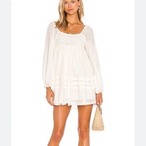 Free People Ari White Boho Smocked Babydoll Mini Dress